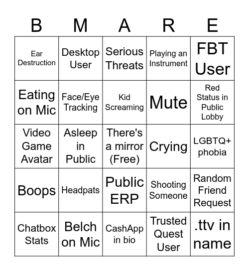 PUBLIC INSTANCE BINGO Card