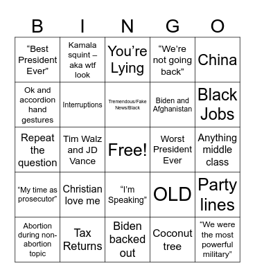Presidential Bingo Card