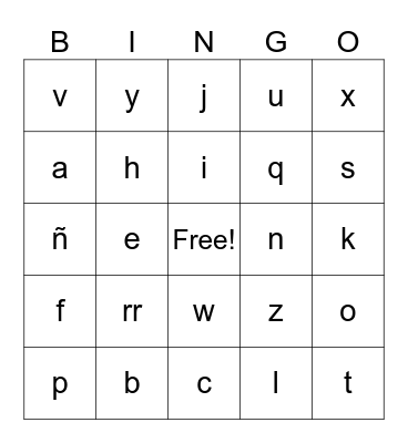 The Spanish Alphabet Bingo Card
