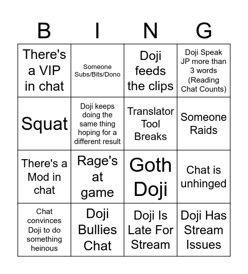 Doji Bingo Card