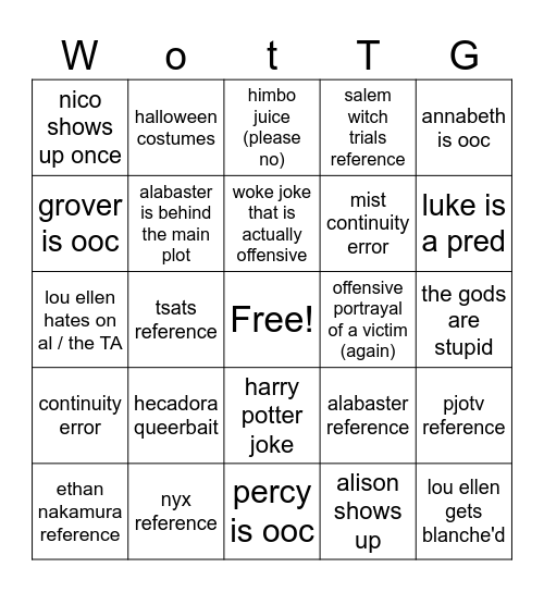 Untitled Bingo Card