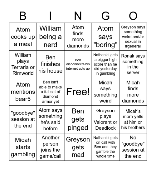 fakjabfaifbiu Bingo Card