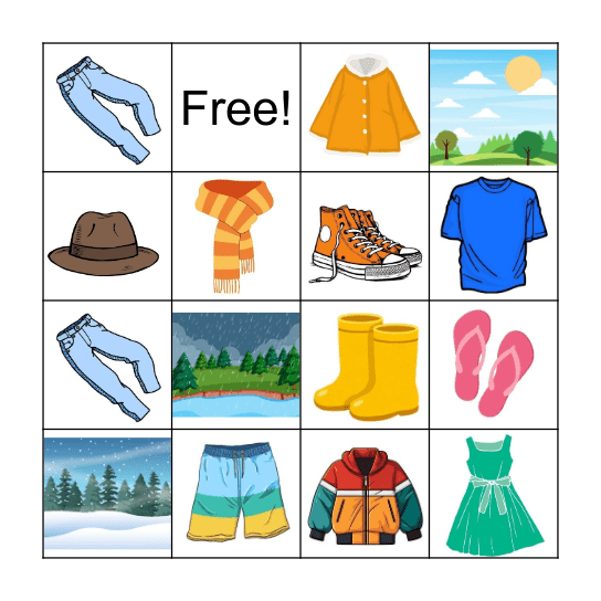 Weather and Clothes Bingo Card