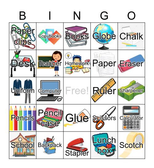 Back to School Bingo Card