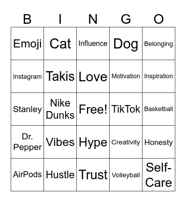 Concrete vs. Abstract Noun Bingo Card