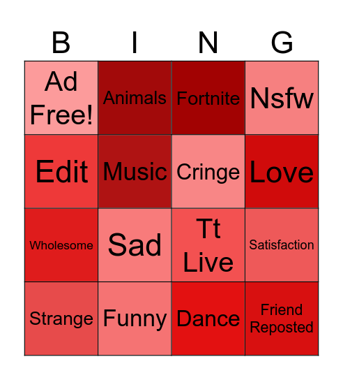 Tiktok bingo Card