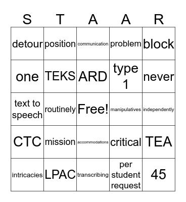 Campus Administrators Love Testing Accommodations Bingo Card