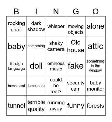 scary video bingo Card