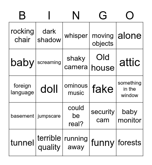 scary video bingo Card