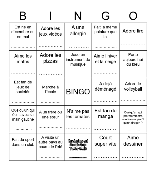 Trouve quelqu’un qui …. Bingo Card