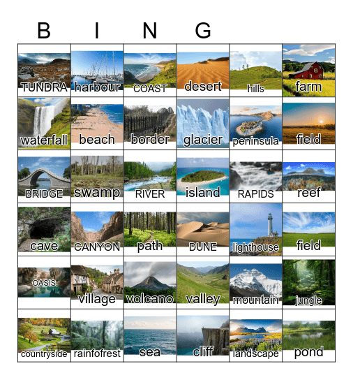 Natural features Bingo Card