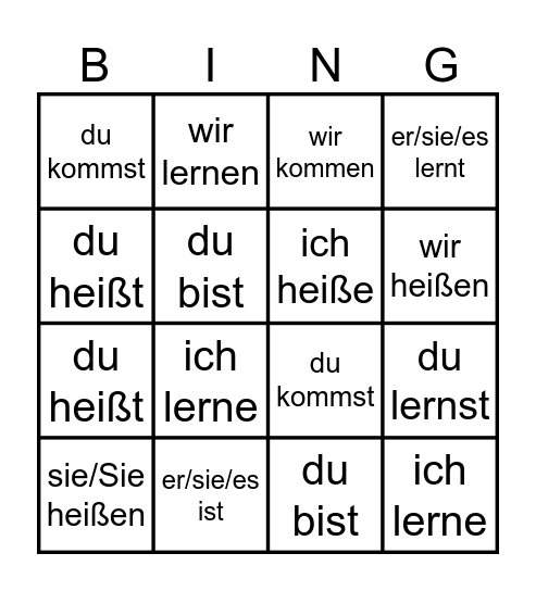 動詞變位 Bingo Card