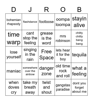 Movie songs Bingo Card