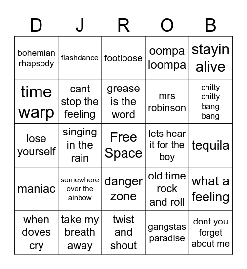 Movie songs Bingo Card