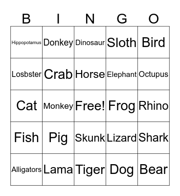 Animal bingo Card