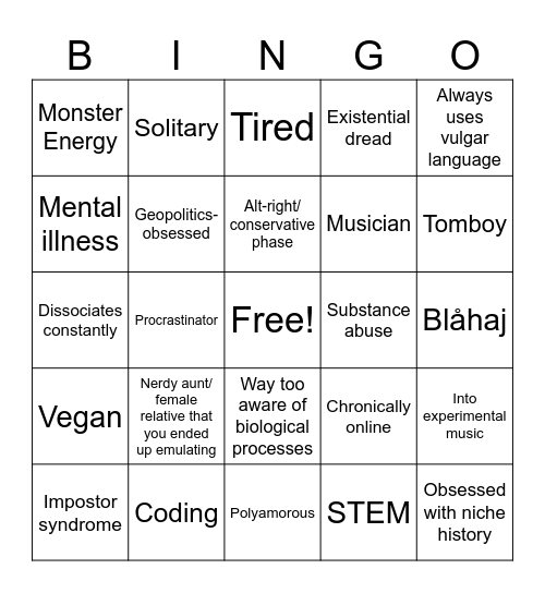 Transfem Bingo Card