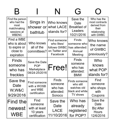 GWBC People Bingo Card