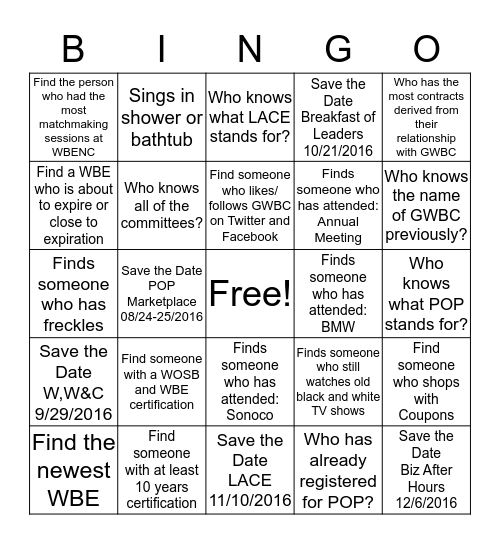 GWBC People Bingo Card