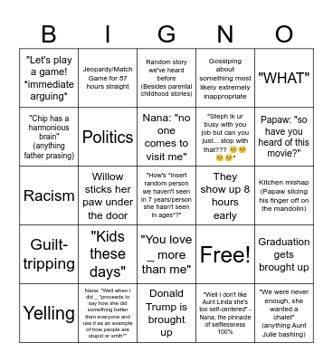 Family Fun Bingo Card