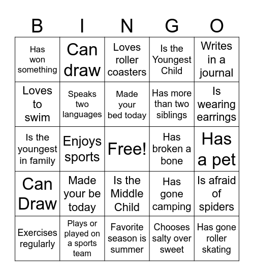 Get to Know You Bingo Card