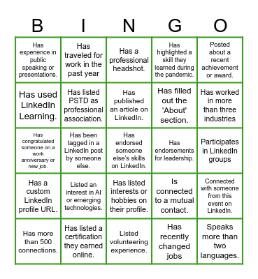 LinkedIn Profile Bingo Card