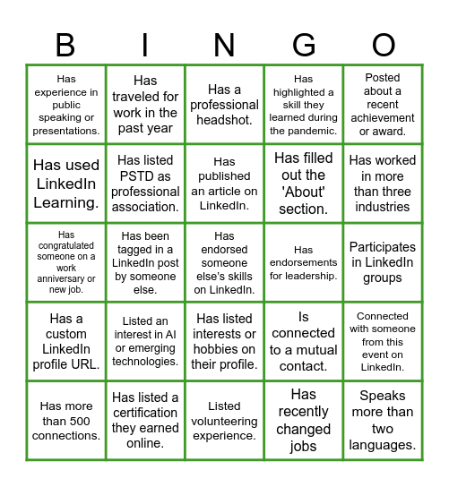 LinkedIn Profile Bingo Card