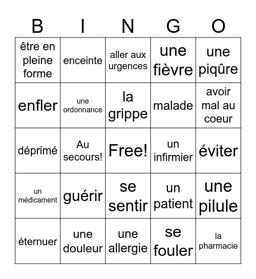 La Santé Bingo Card