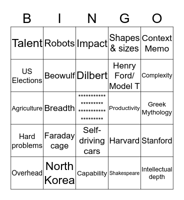 Engineering Town Hall Bingo Card