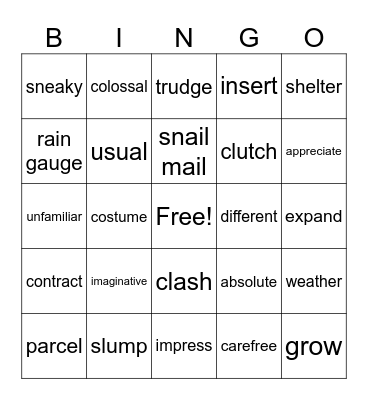 Vocab Week 4-5 Bingo Card
