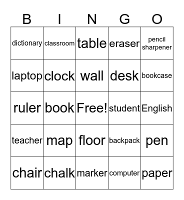 In the Classroom Bingo Card