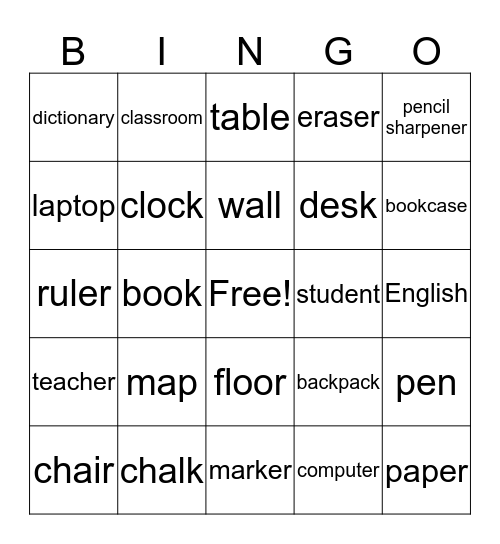 In the Classroom Bingo Card