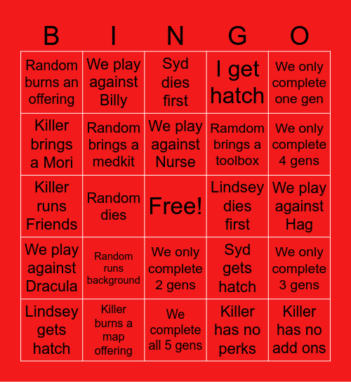 DBD Bingo Card