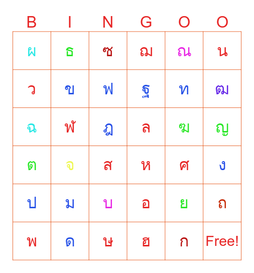 แป้นอักษรไทย Bingo Card