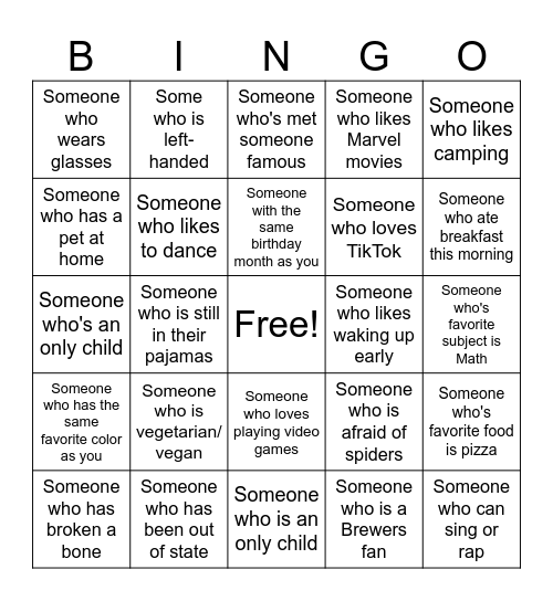 Human Bingo Card