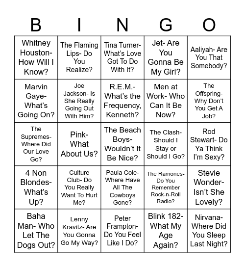 Radio Bingo Questions Bingo Card