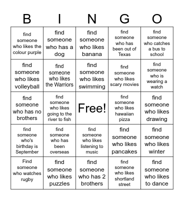 Get to Know You BINGO! Bingo Card