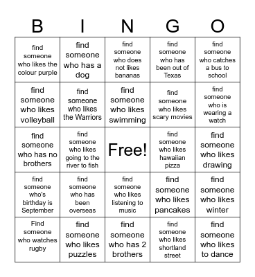 Get to Know You BINGO! Bingo Card