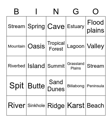 Landscapes & Landforms Bingo Card