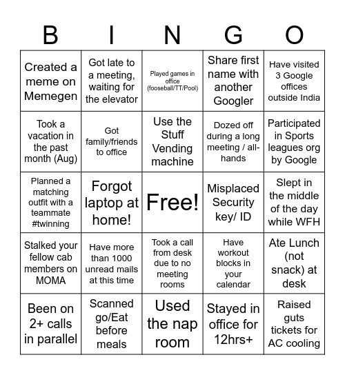 Untitled Bingo Card