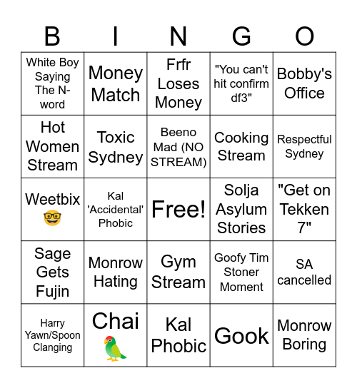Bois Bingo Card