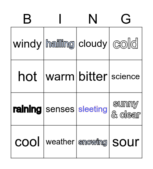 Weather Bingo Card