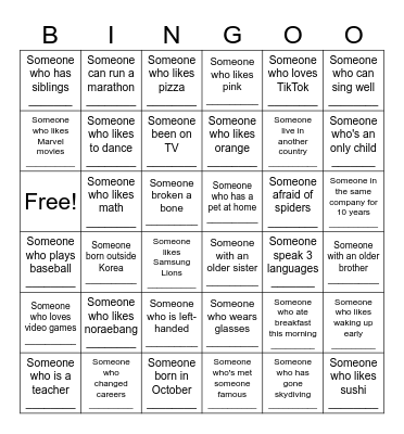 Find Someone Bingo Card