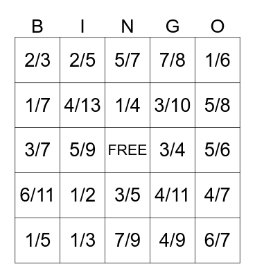 Simplify Fractions Bingo Card