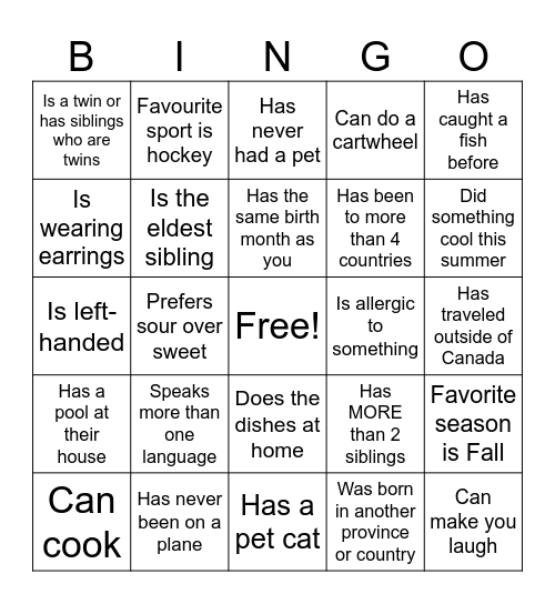 Human Bingo Card