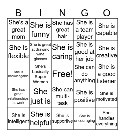 Why is Sara Awesome? Bingo Card