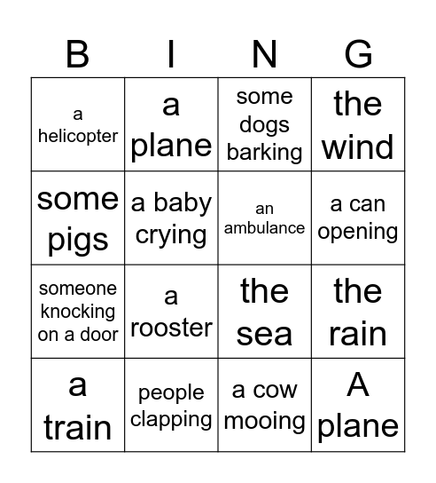 What can you hear? Bingo Card