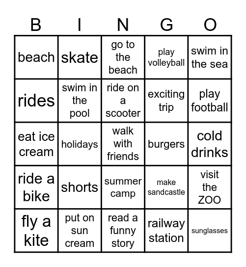 Vacation Bingo Card