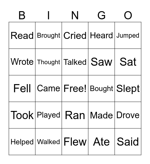 Past Tense Verbs Bingo Card