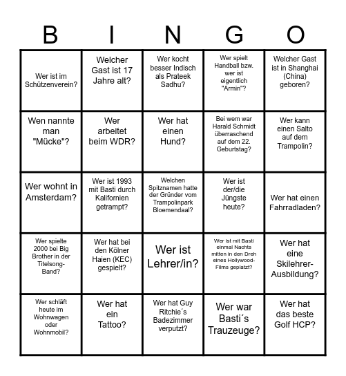 Gästebingo - 2 volle Reihen = 1 x Gummibären Bingo Card