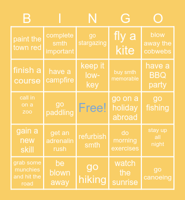 Summer highlights Bingo Card